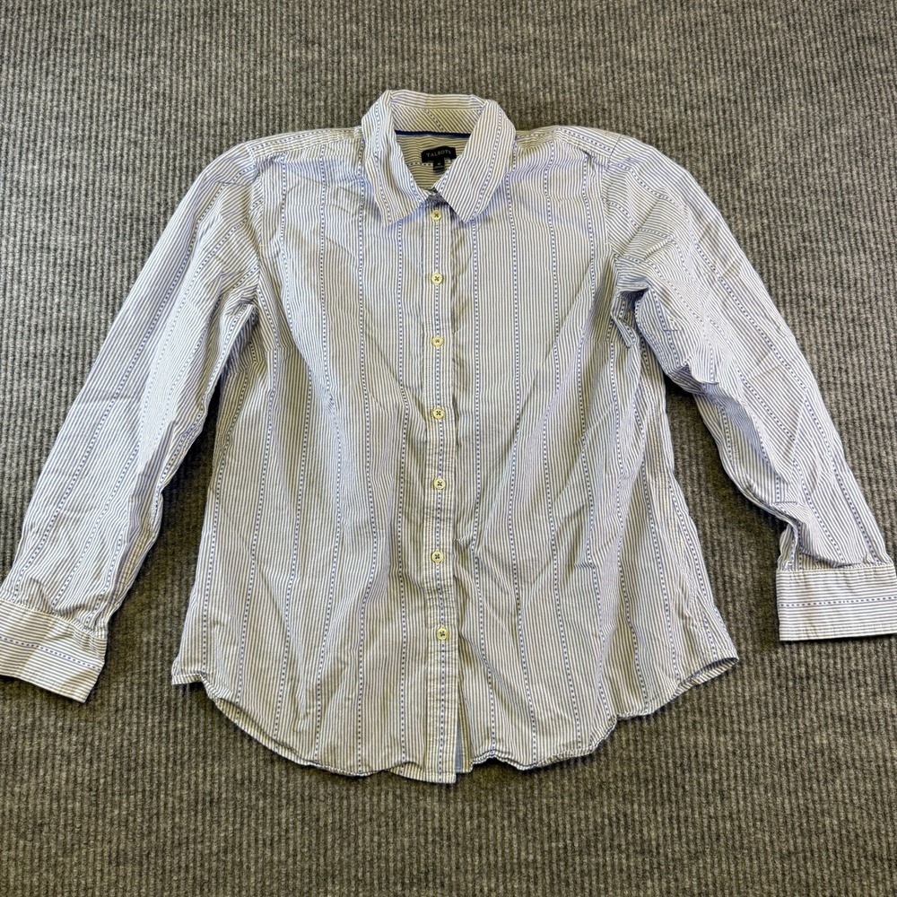 TALBOTS BUTTON DOWN SHIRT SIZE M BLUE WHITE STRIPED 100% COTTON LONG SLEEVE TOP